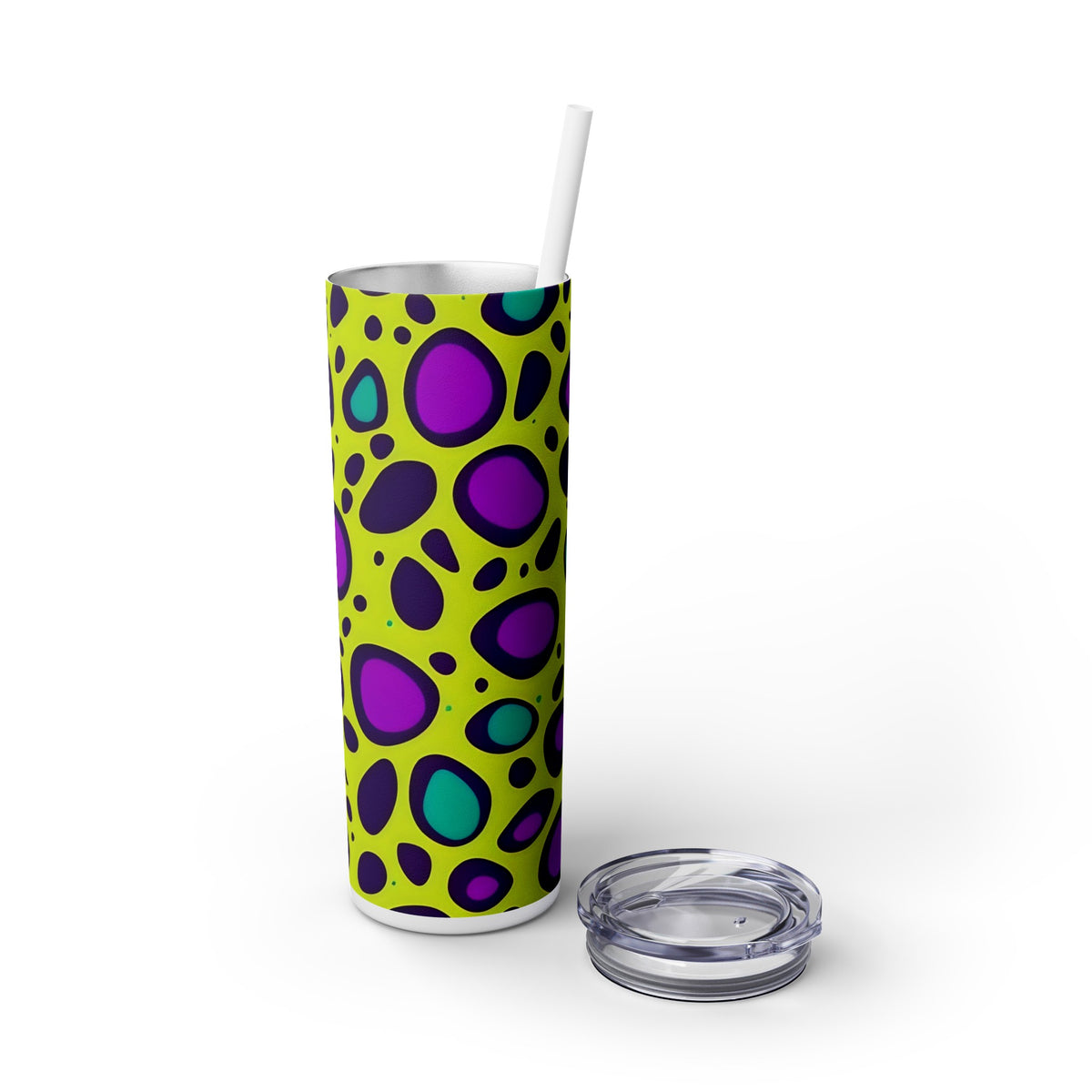 Neon Large Leopard Print Skinny Tumbler with Straw, 20oz