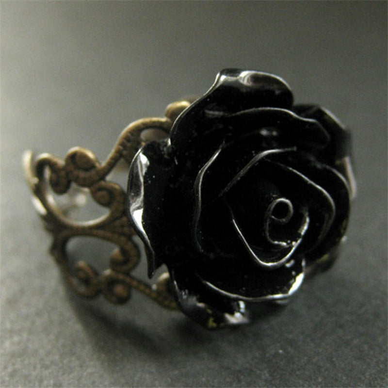 Black Flower Adjustable Gothic Ring