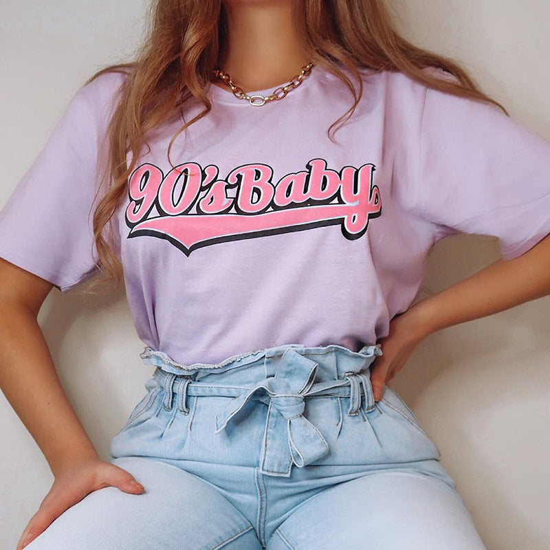 90’s Baby Casual Round Neck Short Sleeved Graphic Print Tee Shirt