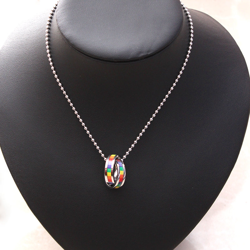 Rainbow double circle necklace pendant