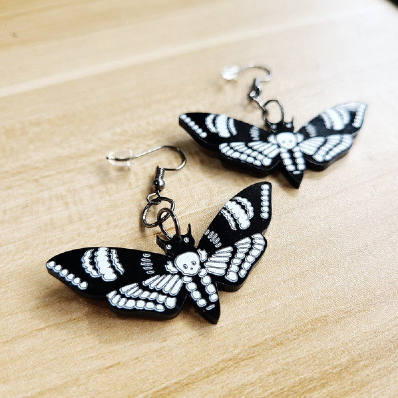 Dark Skull Moth Insect Butterfly Earrings