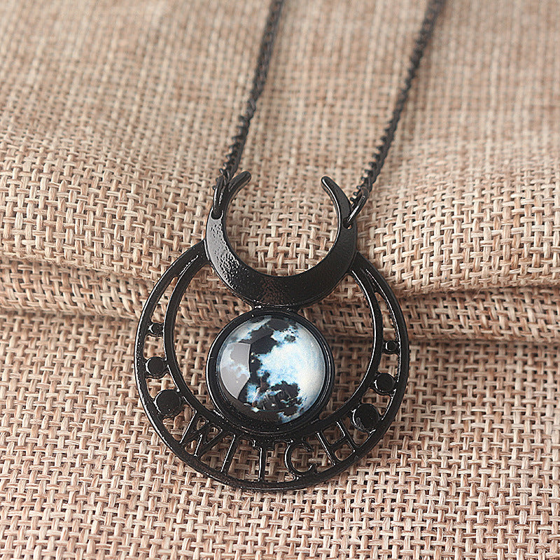 Enchanted Witch Black Moon Pendant Necklace