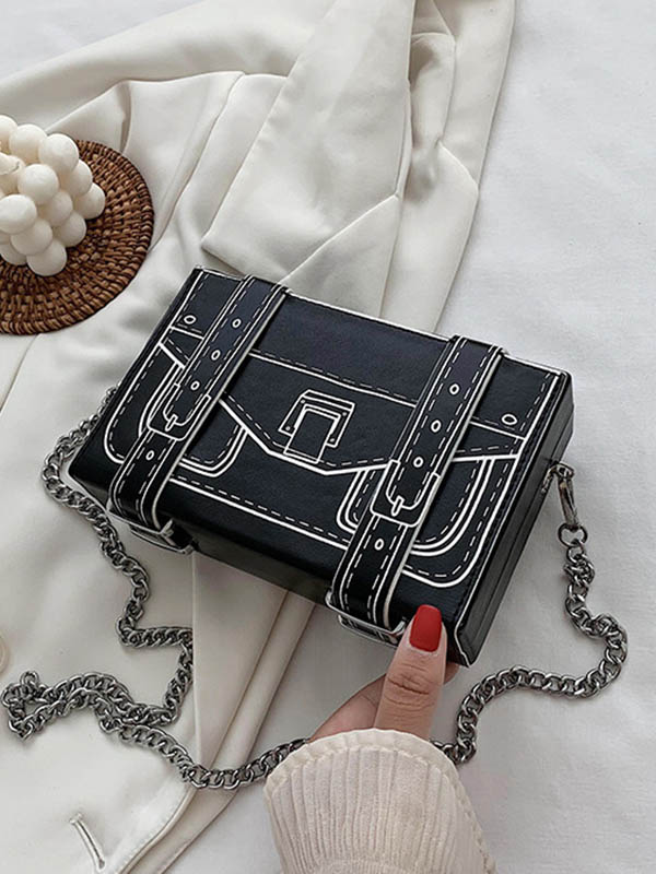 Chains Print PU Box Style Crossbody Handbag