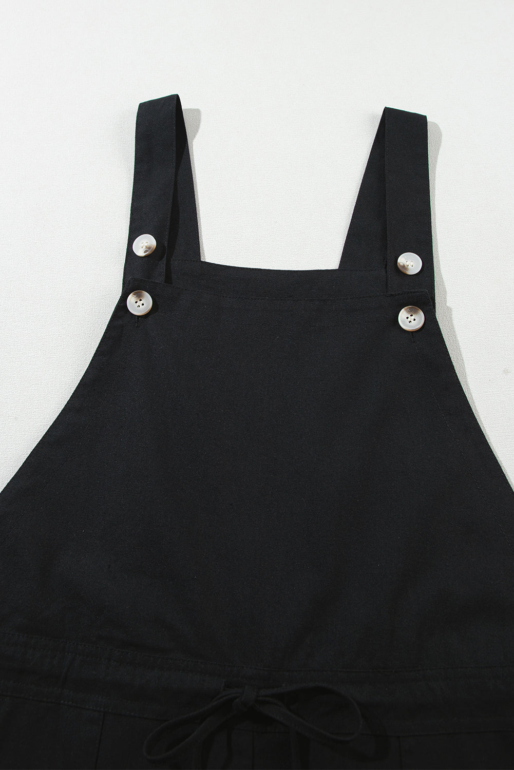 Black Drawstring Buttoned Straps Cropped Overalls - Stylish and Comfortable Women's Jumpsuit