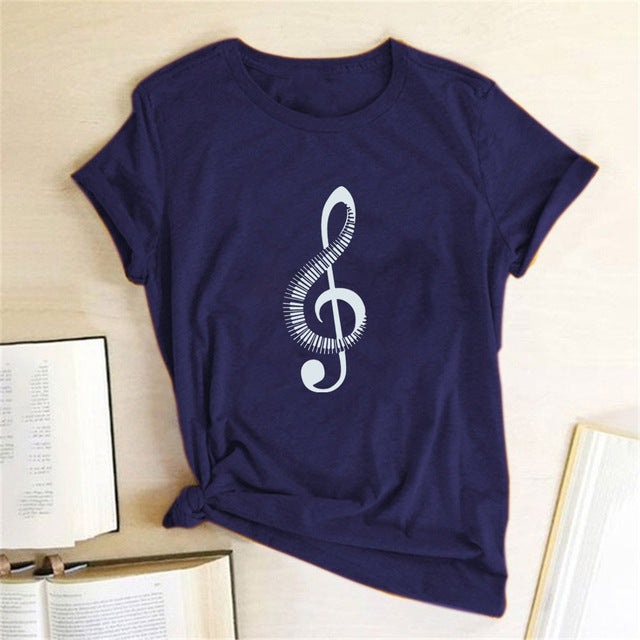 Music Graphic Print Piano Treble Cleft Short Sleeve Grapic Tee Shirt