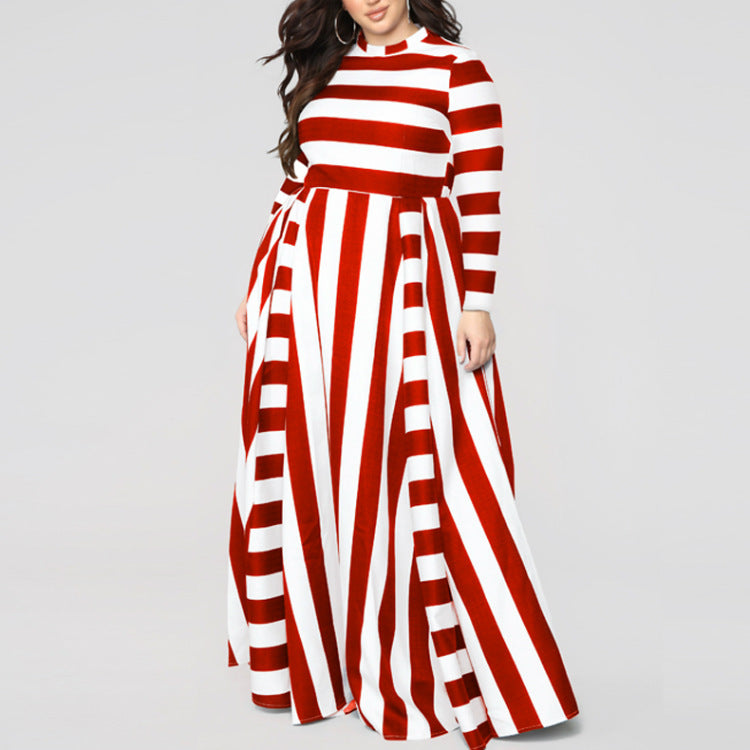 Loose Women\'s Dress Plus Size Striped Woman\'s Dress