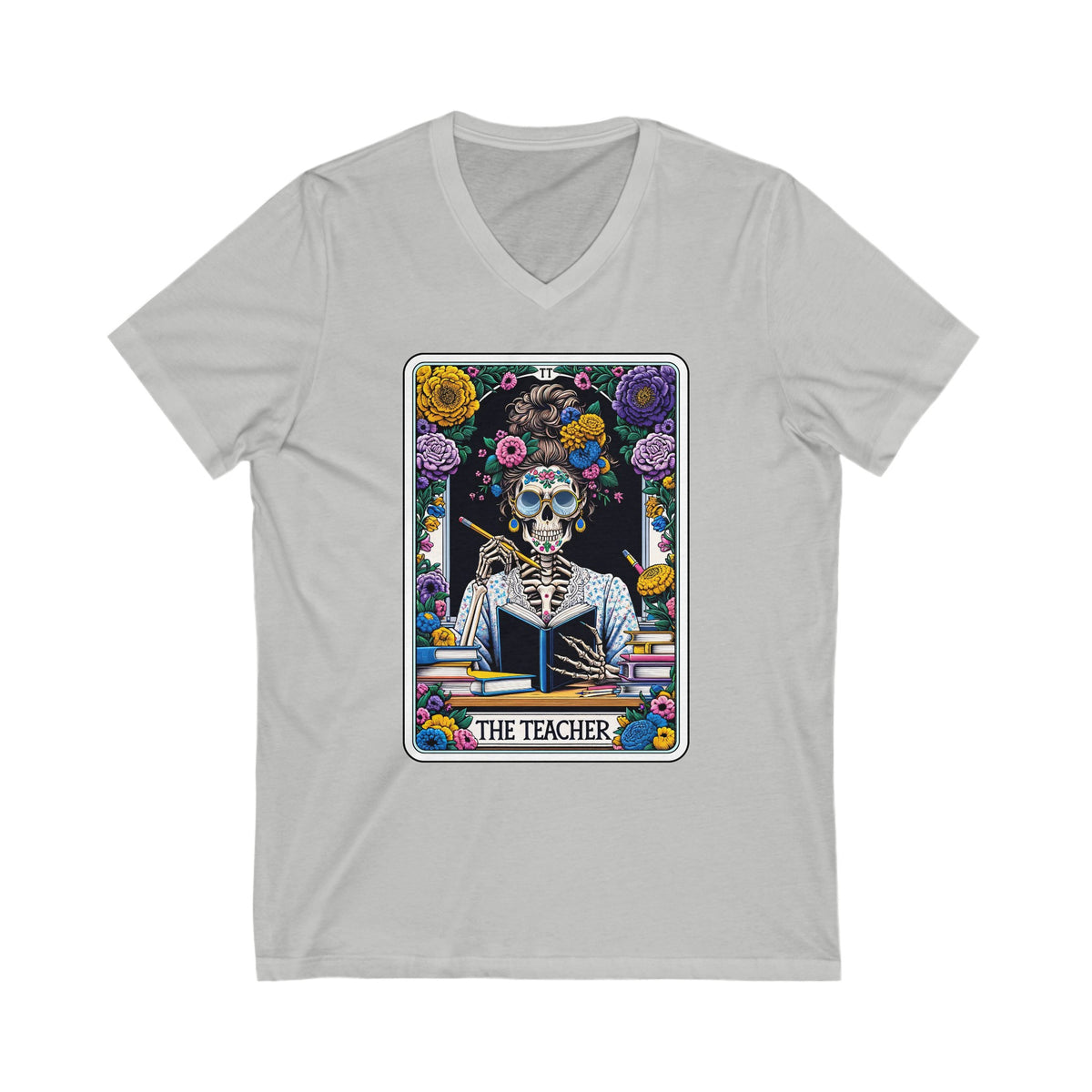 The Teacher Funny Skeleton Tarot Card Unisex Jersey Short Sleeve V-Neck Tee