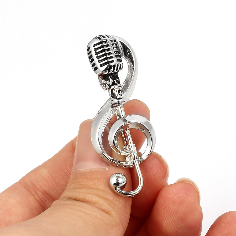 Retro Treble Cleft Microphone Metal Pin