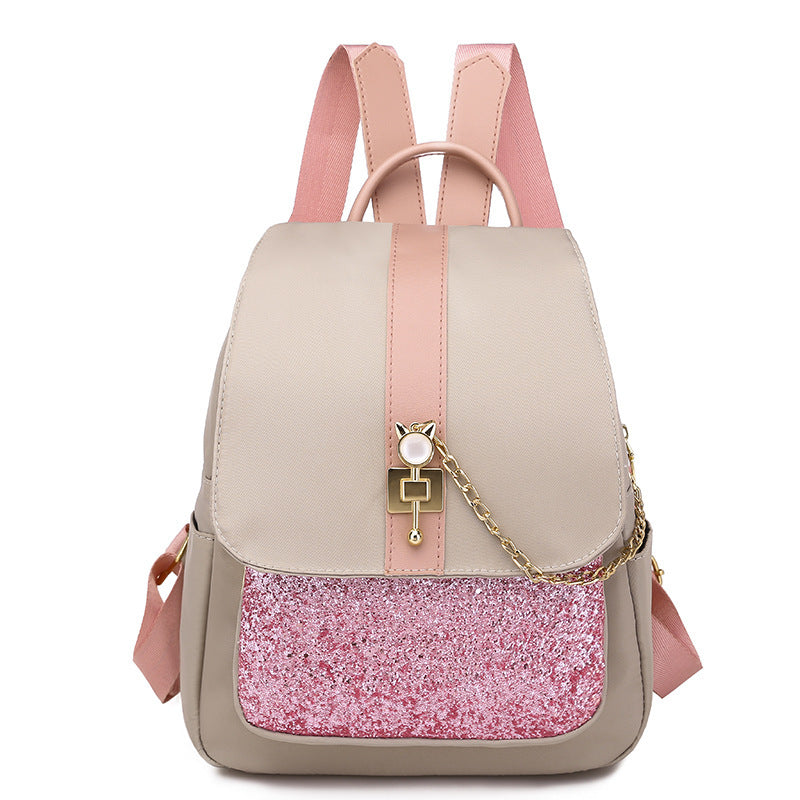 Fashion Student Backpack Sequin Buckle Travel Shoulder Bag