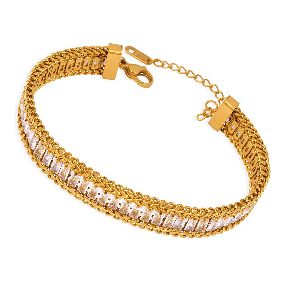 18K gold hip-hop fashion keel chain with zircon design bracelet