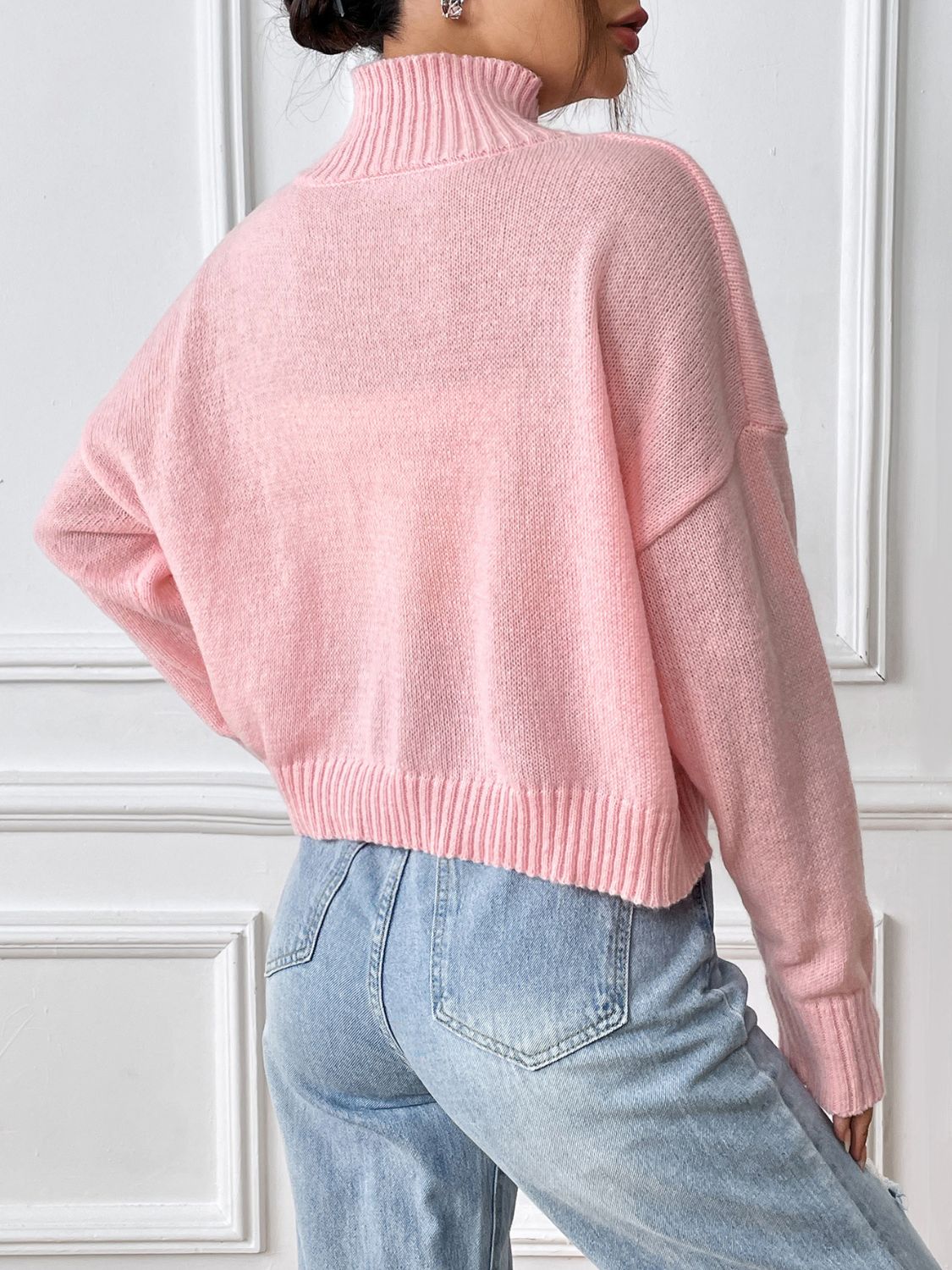 Lace Bow Turtleneck Long Sleeve Sweater