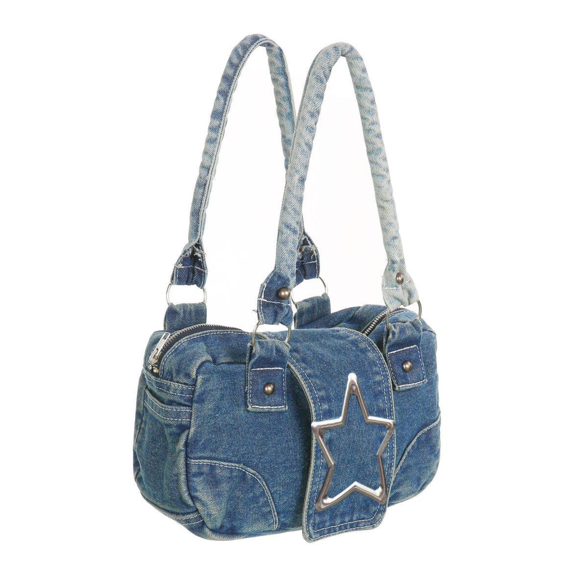 Fashion Retro Metal Five-pointed Star Decoration Denim Handbag For Women