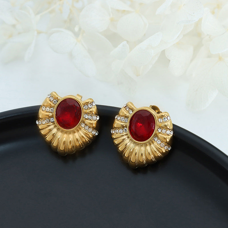 18K Gold Classic Fashion Inlaid Zircon Thread Design Versatile Earrings