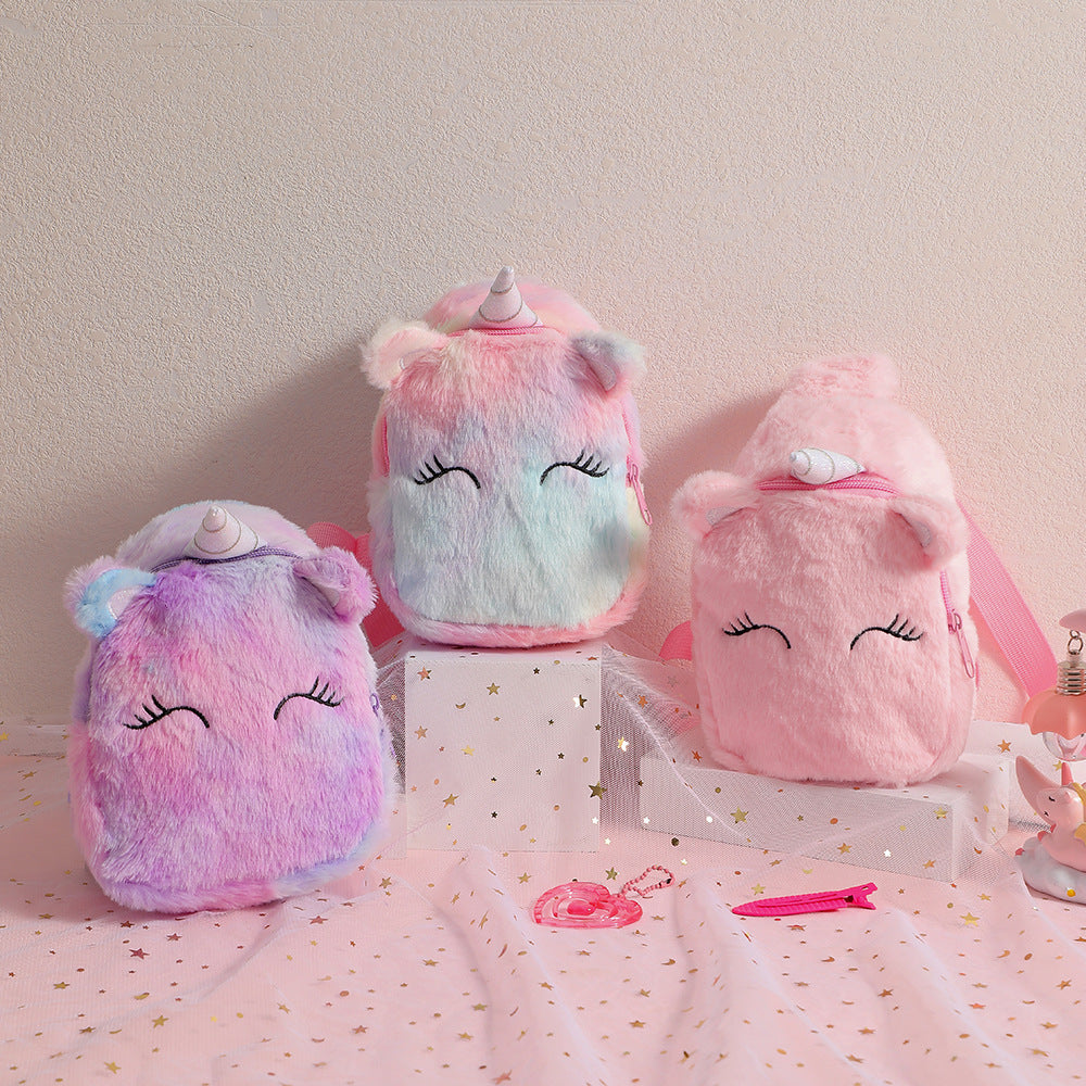 Cartoon Plush Squinting Unicorn Novelty Crossbody Shoulder Bags