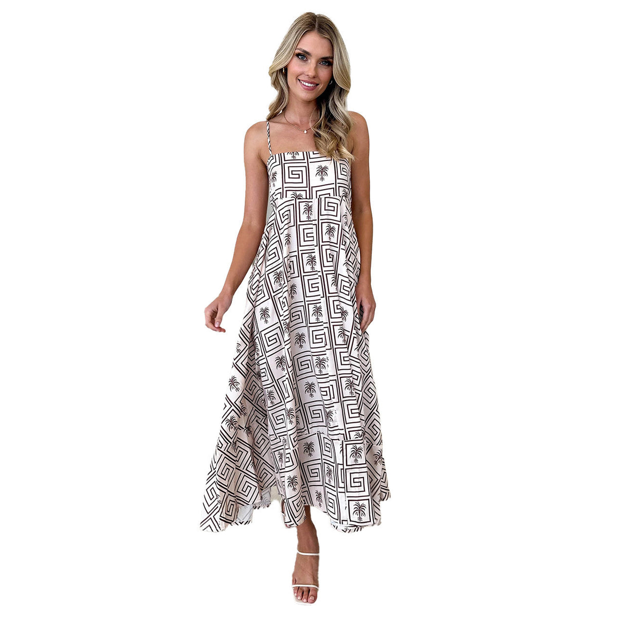 Floral Print Spaghetti Strap Slim Fit Patterned Casual Maxi Dress