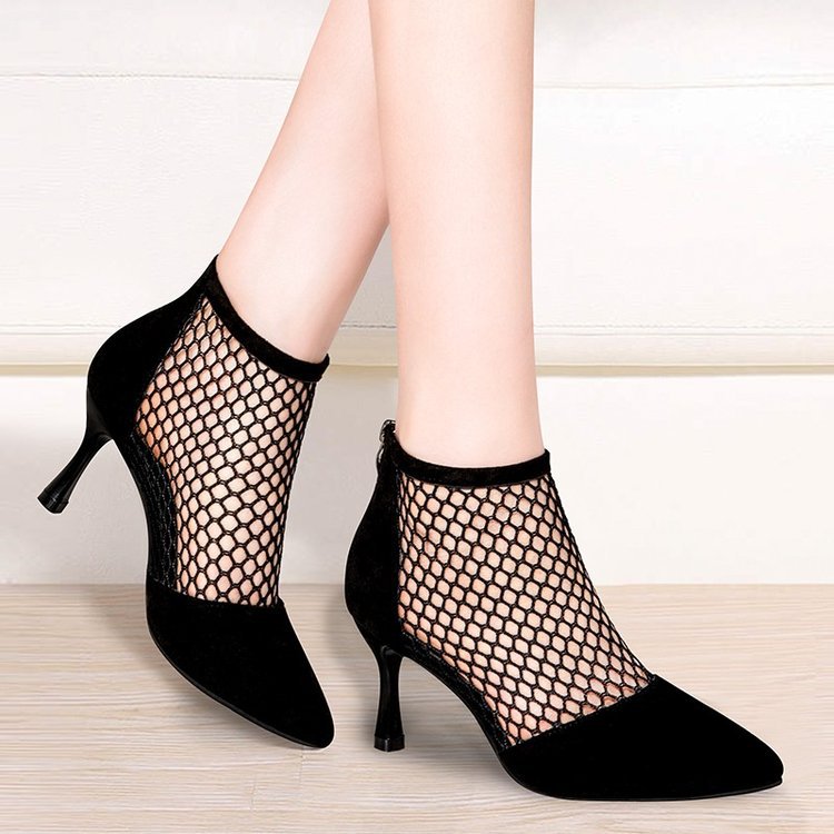 New Style Pointed Toe Stiletto Net Boots Women's Hollow Mesh