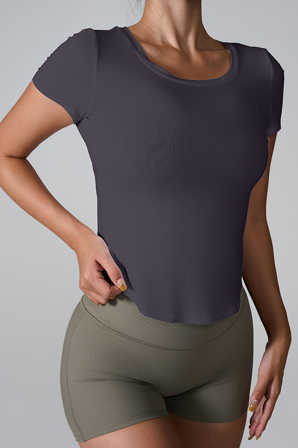 Cutout Round Neck Short Sleeve Cropped Active T-Shirt