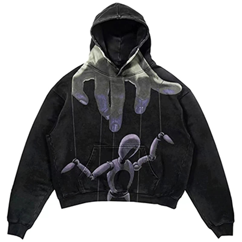 Popular Skull Print Design Hoodie Retro Street Gothic Style