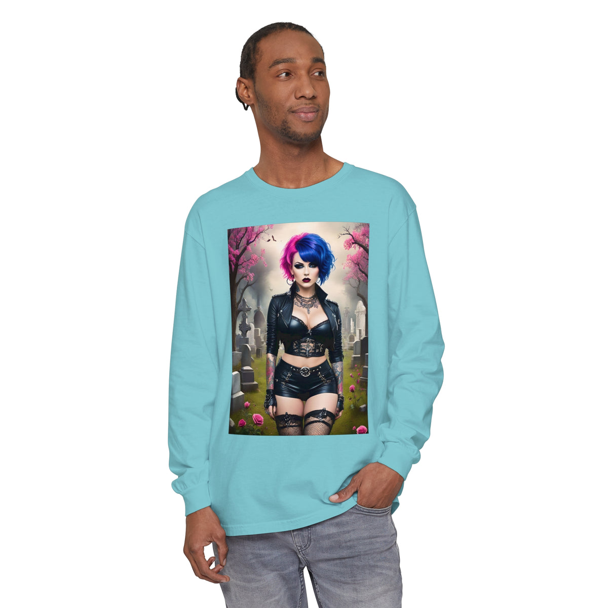 Goth Graveyard Girl Series - Design Thirteen - Unisex Garment-dyed Long Sleeve T-Shirt