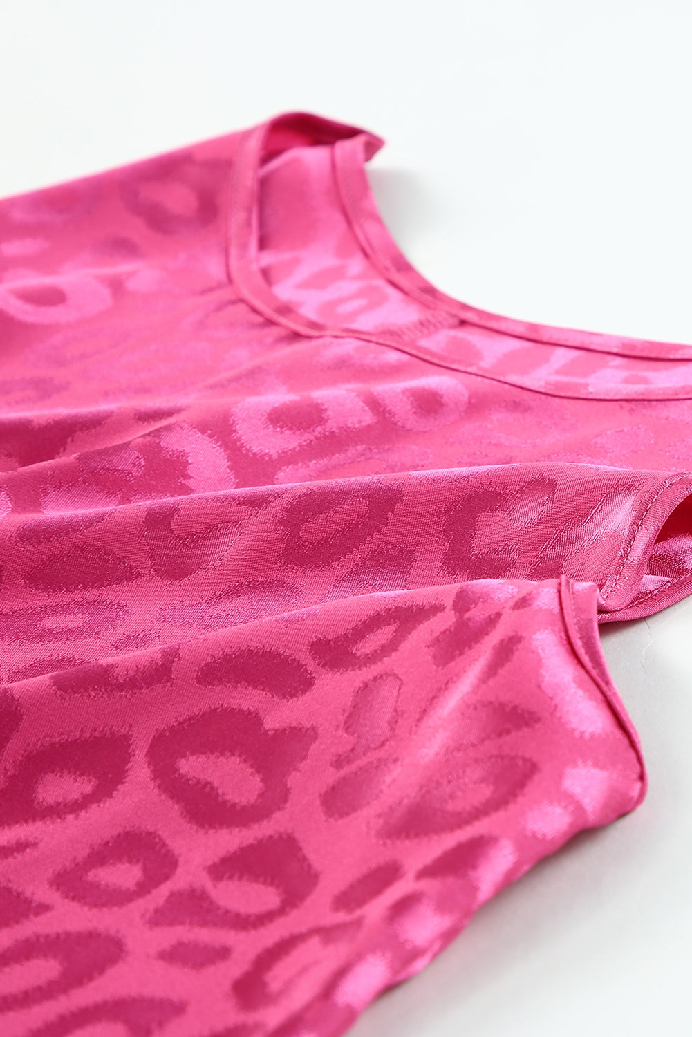 Rose Satin Leopard Casual Round Neck Tank Top