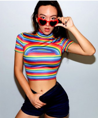 RAINBOW TURTLENECK MOCKNECK CROP TOP