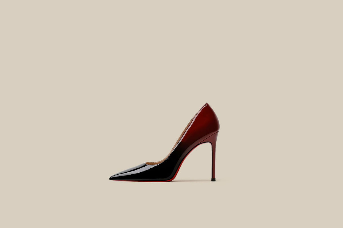 Patent Leather Black To Red Gradient Color High Heels