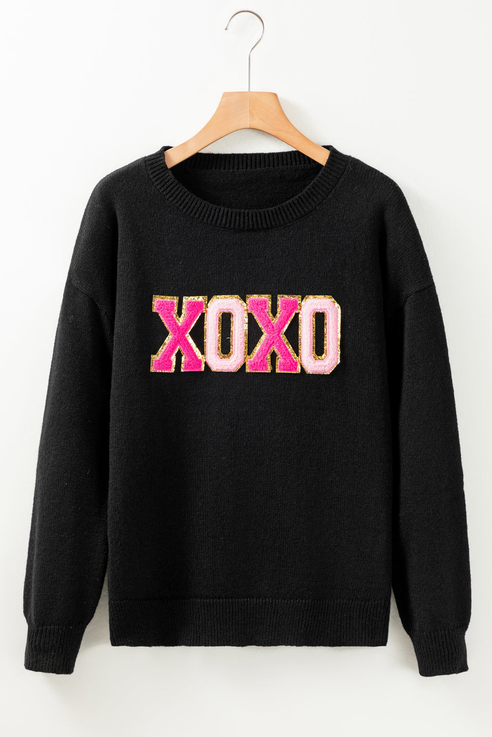 Black Howdy Heart Graphic Round Neck Casual Sweater