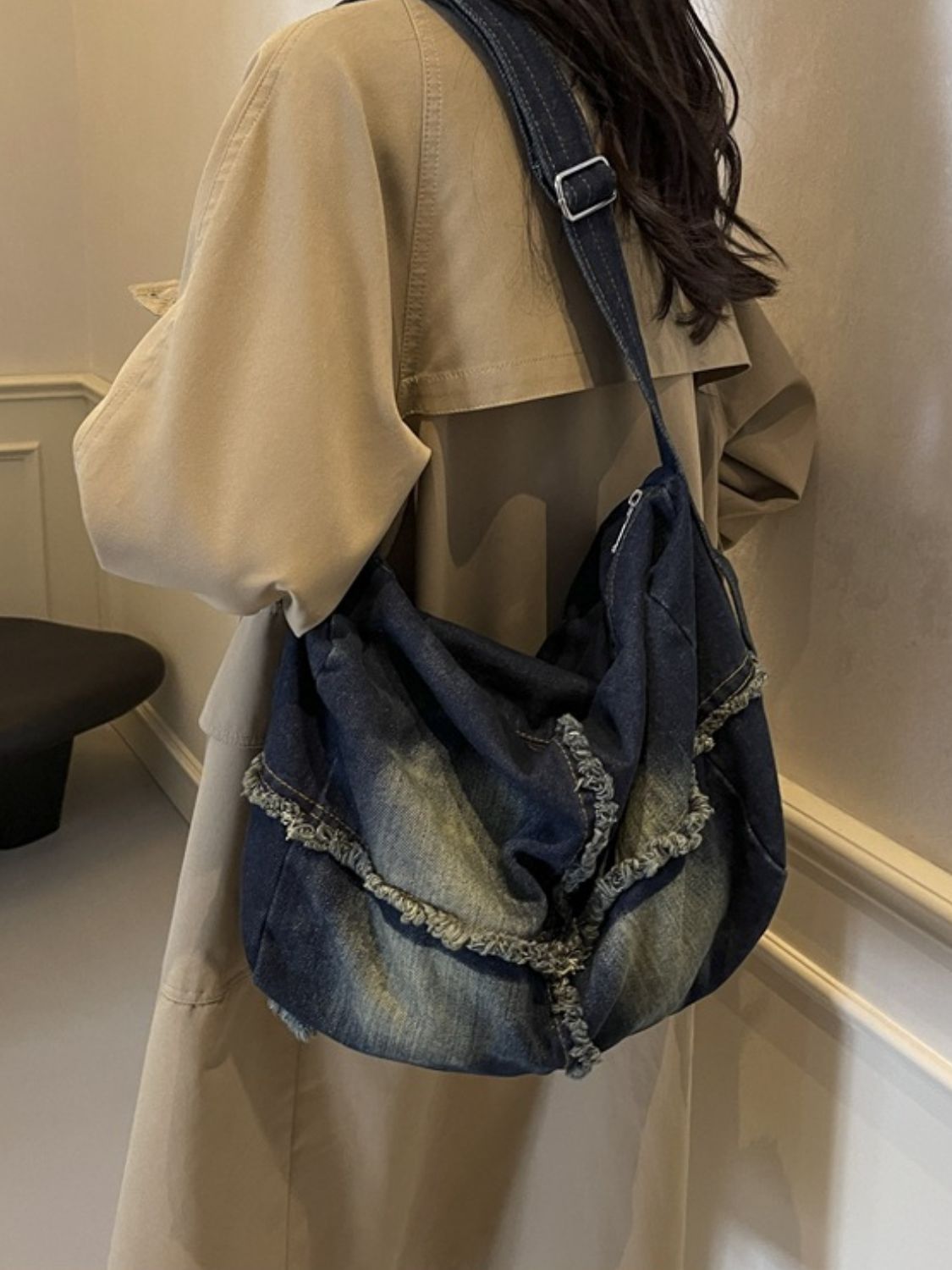 Raw Hem Gradient Crossbody Bag