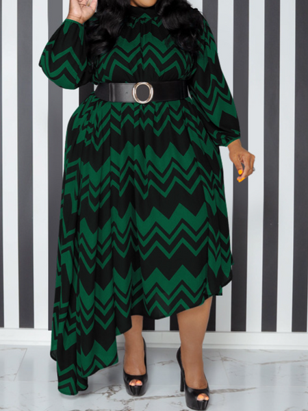 Striped Long-Sleeved Dress (With Belt) HFLDZA2QYS