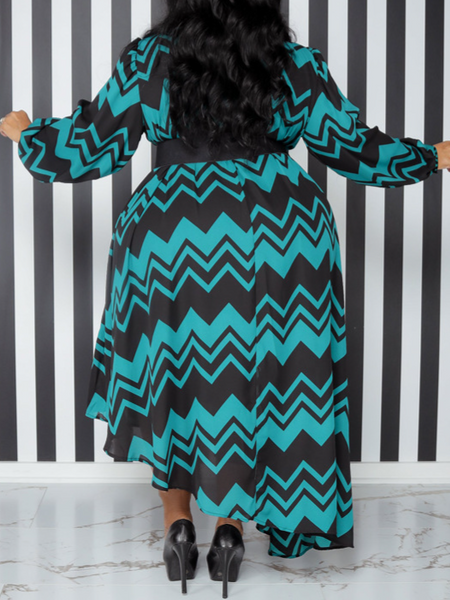 Striped Long-Sleeved Dress (With Belt) HFLDZA2QYS