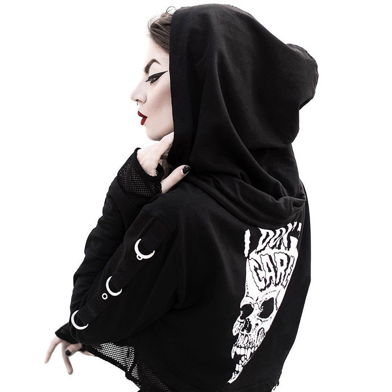 Skull Graphic Printed Cropped Top Hoodie