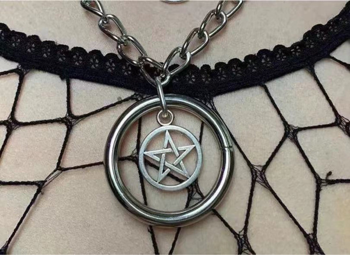 Punk Pentagram Stacked and Layered Chain Necklace