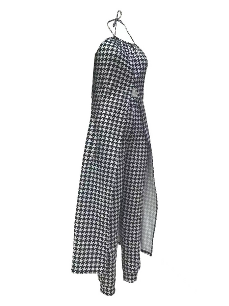 Halterneck Sleeveless Houndstooth Print Top & Trouser Set HN4HHH3ZHN