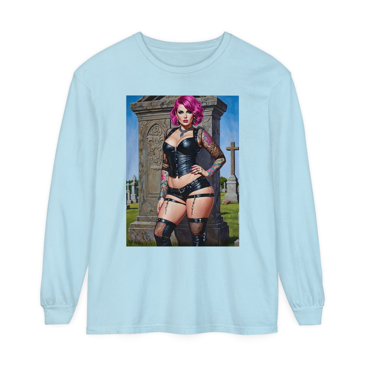 Goth Graveyard Girl Series - Design Two - Unisex Garment-dyed Long Sleeve T-Shirt