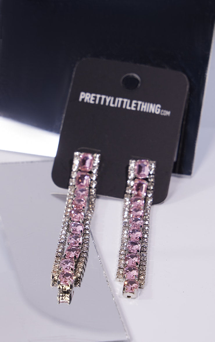 Pink Jewelled Diamante Long Earrings