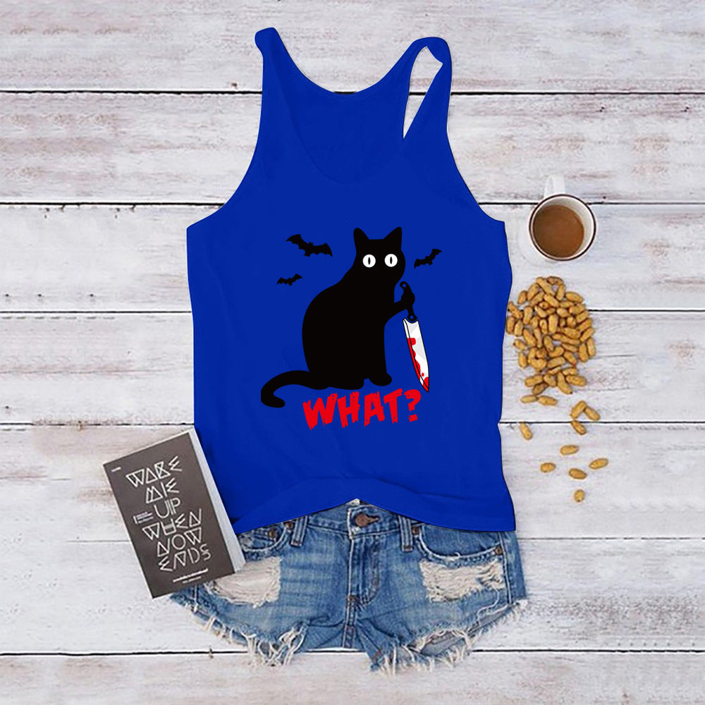 Killer Kitty Knife Graphic Print Racer Back Tank Top