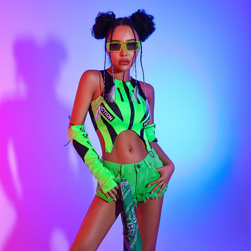 Nightclub DJ Female Fluorescent Green Lead Dance Top