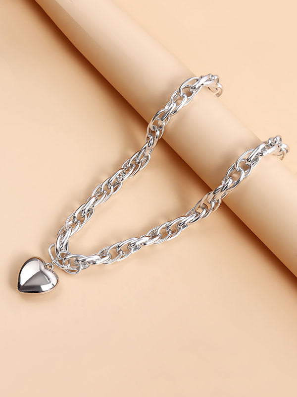 Normcore Chains Heart Shape Solid Color Necklaces Accessories