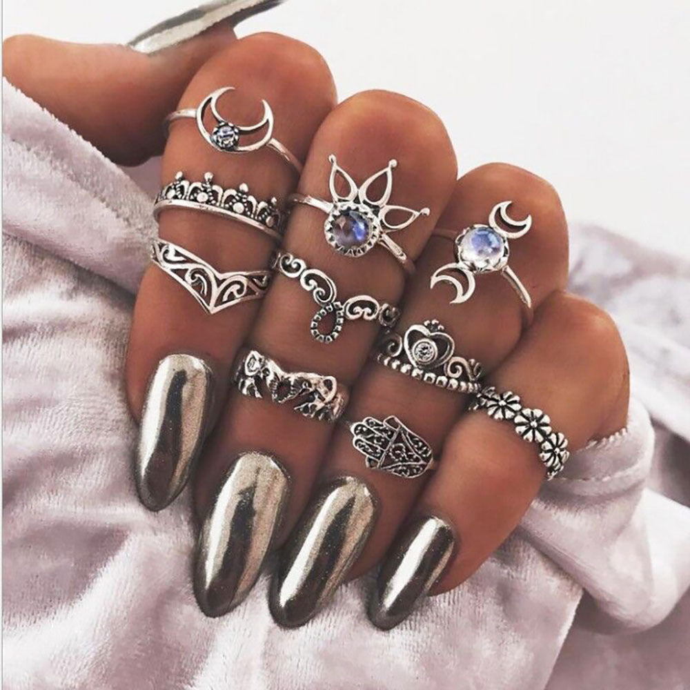 Elephant Palm Crown Ring Set