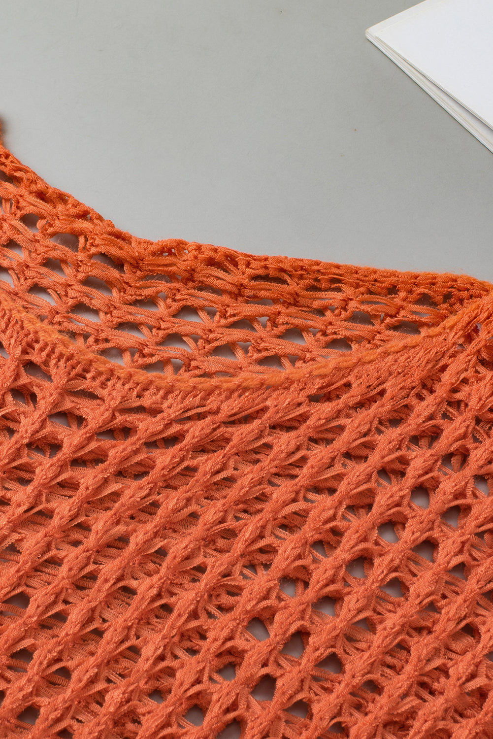 Orange Open Knit Crochet Bell Sleeve Tunic Sweater