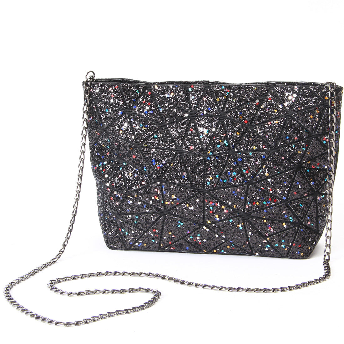 Laser and Glitter Geometric and Holographic Shoulder Chain Crossbody Bag