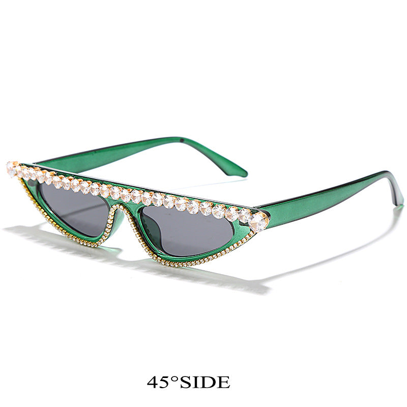 Library Lady Chic Retro Sunglasses With Pearl Accents and Chain