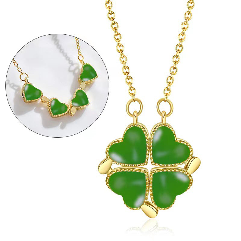 Noble and dazzling four-leaf clover and heart, a two-wear design and versatile necklace