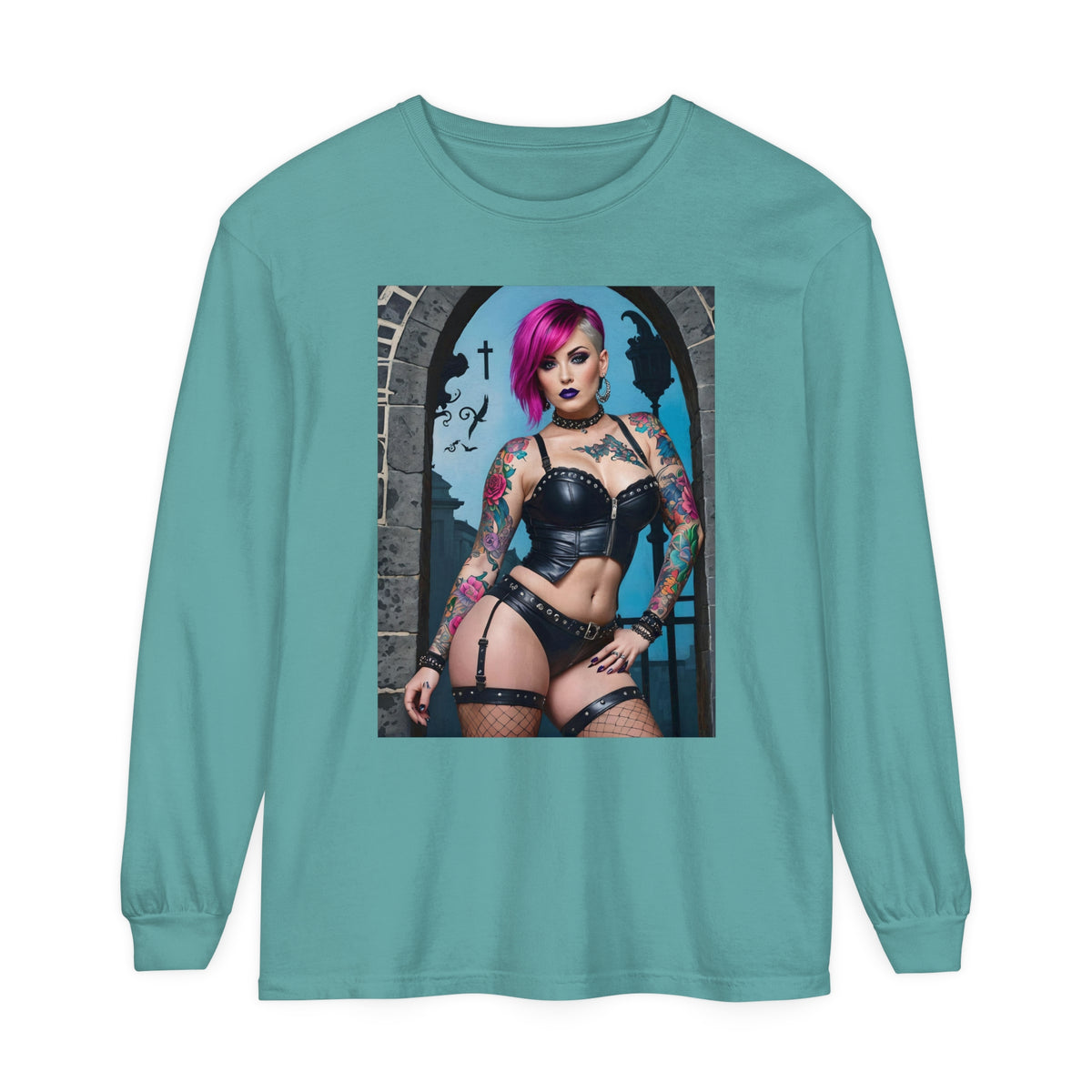 Goth Graveyard Girl Series - Design Six - Unisex Garment-dyed Long Sleeve T-Shirt