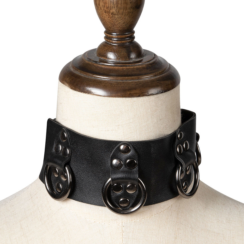 Punk Leather Choker Style Dark Grommet Ring Collar Necklace