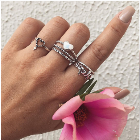 Boho Rhinestone Ring Set