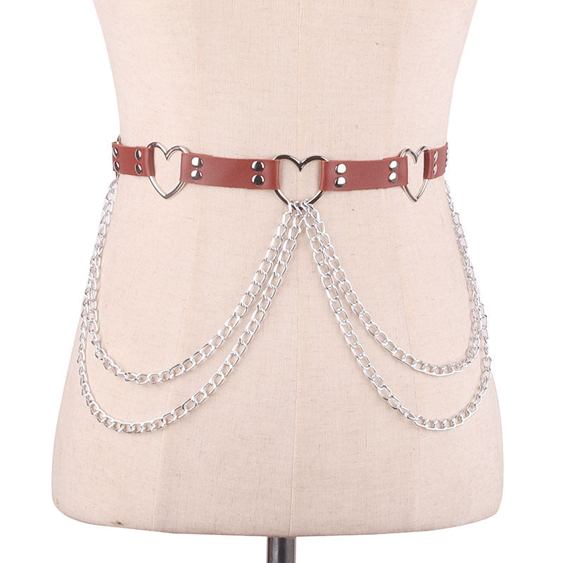 Punk Leather Belt With Heart-shaped Metal Trim