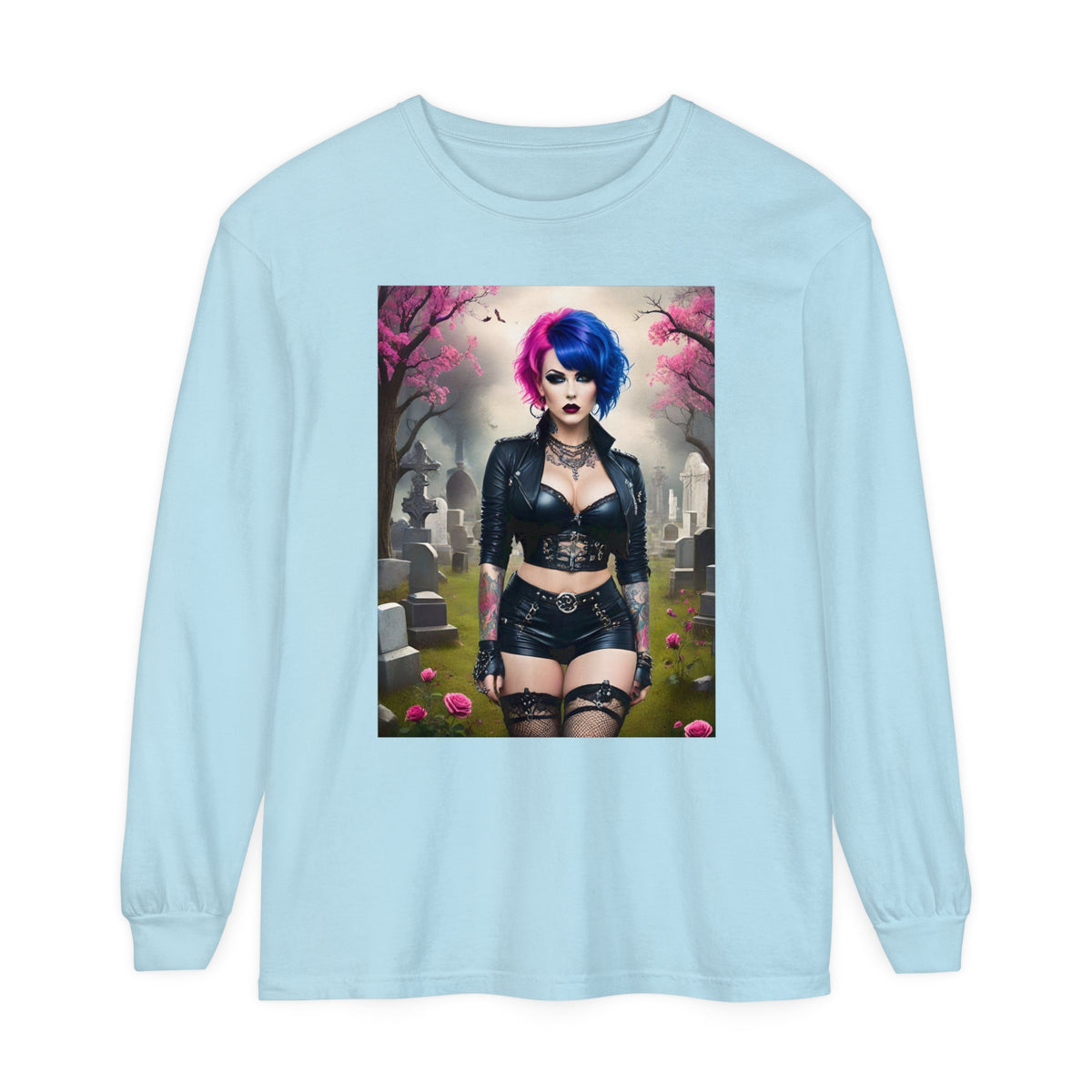 Goth Graveyard Girl Series - Design Thirteen - Unisex Garment-dyed Long Sleeve T-Shirt