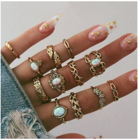 Boho Rhinestone Ring Set