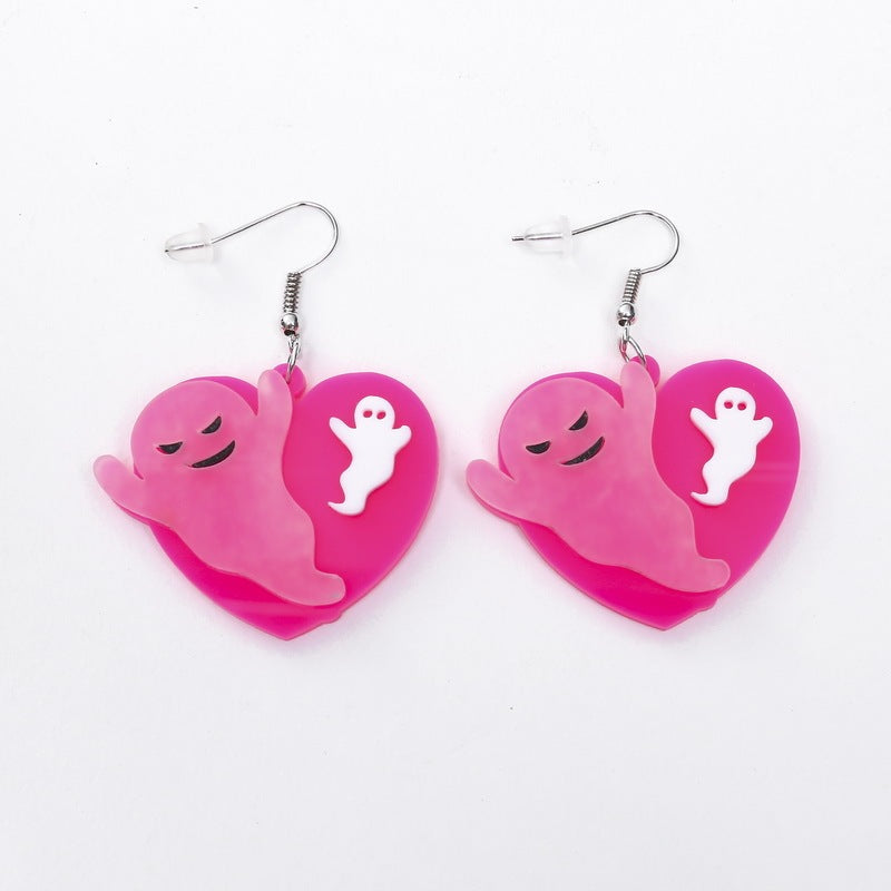 Ghostly Love Heart Shaped Pastel Goth Style Earrings